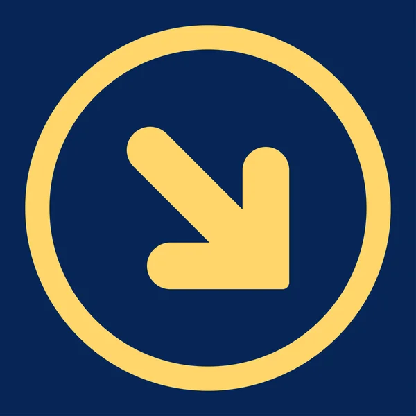 Arrow Down Right flat yellow color rounded vector icon — Stok Vektör