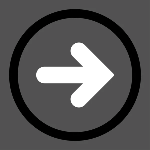 Arrow Right flat black and white colors rounded vector icon — ストックベクタ