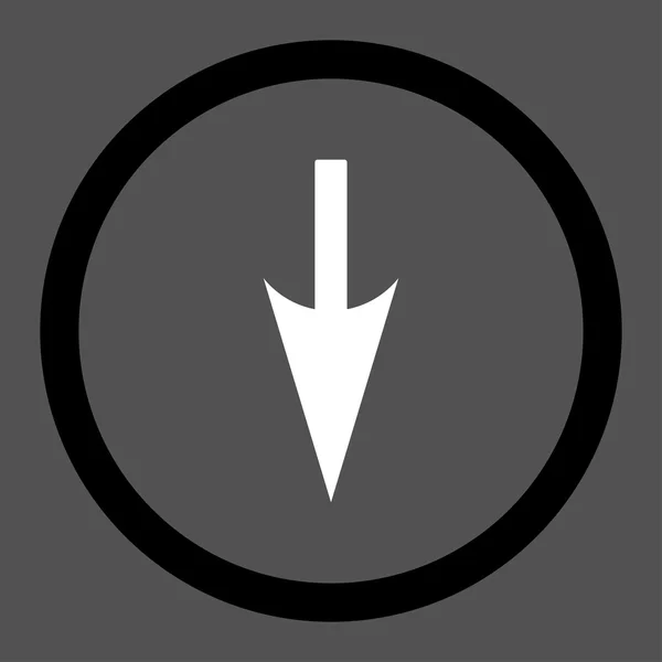 Sharp Down Arrow flat black and white colors rounded vector icon — Stock vektor