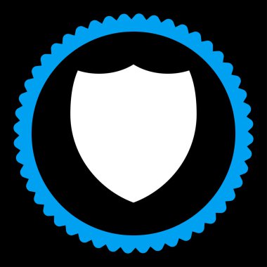 Yuvarlak damga simgesi kalkan düz mavi ve beyaz renkler