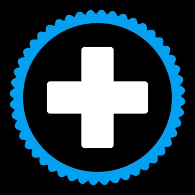 Artı düz mavi ve beyaz renkler damga simgesi yuvarlak