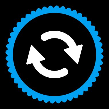 Düz mavi yenilemek ve beyaz renkler damga simgesi yuvarlak