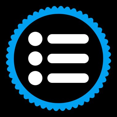 Öğeleri düz mavi ve beyaz renkler damga simgesi yuvarlak