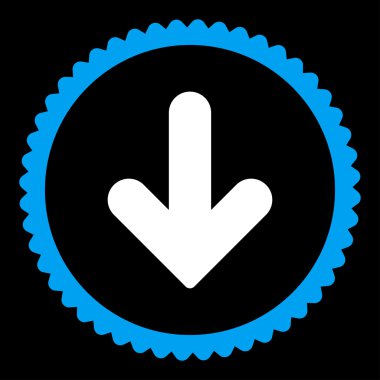 Ok aşağı düz mavi ve beyaz renkler damga simgesi yuvarlak