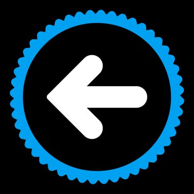 Ok sol düz mavi ve beyaz renkler damga simgesi yuvarlak