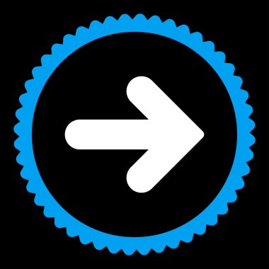 Ok sağ düz mavi ve beyaz renkler damga simgesi yuvarlak