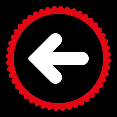 Ok sol düz kırmızı ve beyaz renkler damga simgesi yuvarlak