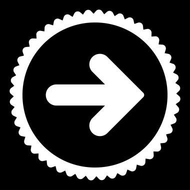 Ok sağ düz beyaz renk yuvarlak damga simgesi