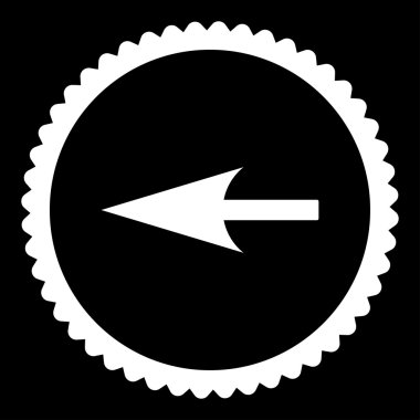 Keskin sol ok düz beyaz renk yuvarlak damga simgesi