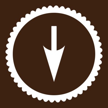 Keskin aşağı ok düz beyaz renk yuvarlak damga simgesi