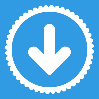 Ok aşağı düz beyaz renk yuvarlak damga simgesi