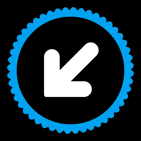 Pijl omlaag links plat blauwe en witte kleuren ronde stempel pictogram — Stockvector