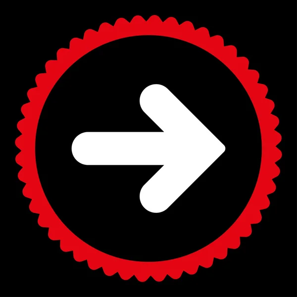 Pil höger platta röda och vita färger rund stämpel-ikonen — Stock vektor