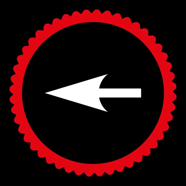 Flecha izquierda aguda plana rojo y blanco colores redondo sello icono — Archivo Imágenes Vectoriales