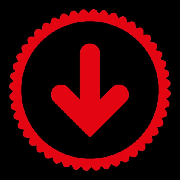 Šipka dolů byt červené barvy kulaté razítko ikonu — Stockový vektor