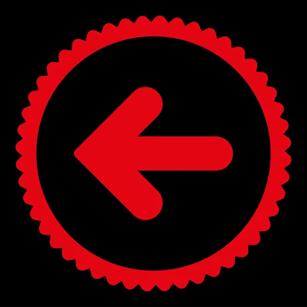 Šipka vlevo byt červené barvy kulaté razítko ikonu — Stockový vektor