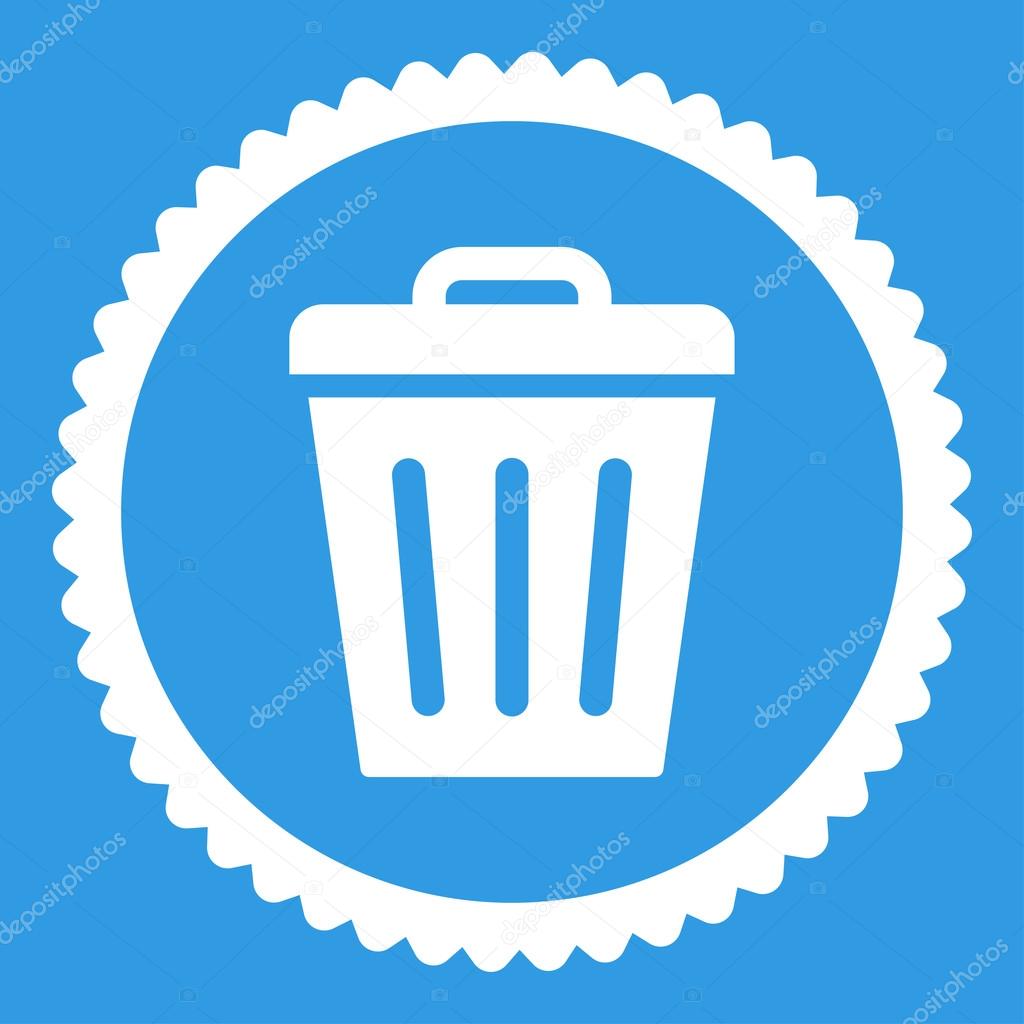 Trash Can flat white color round stamp icon
