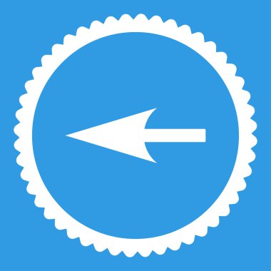 Keskin sol ok düz beyaz renk yuvarlak damga simgesi