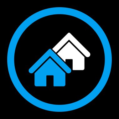 Realty flat blue and white colors rounded vector icon