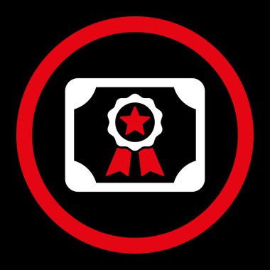 Certificate flat red and white colors rounded vector icon