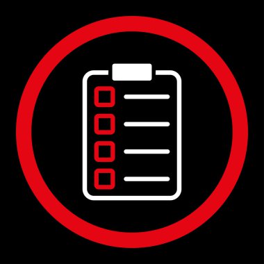 Examination flat red and white colors rounded vector icon