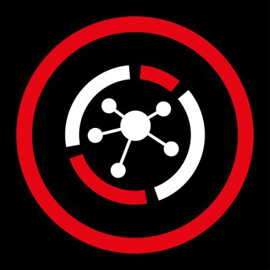 Connections diagram flat red and white colors rounded vector icon