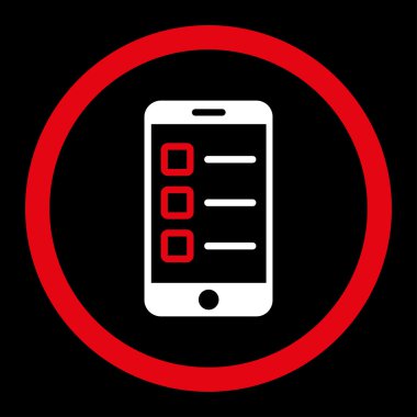 Mobile test flat red and white colors rounded vector icon