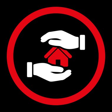 Realty insurance flat red and white colors rounded vector icon