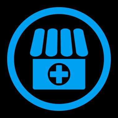Drugstore flat blue color rounded vector icon