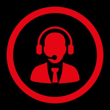 Call center flat red color rounded vector icon