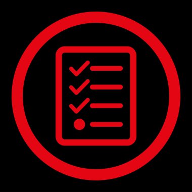 Kontrol listesi düz kırmızı renkli yuvarlak vektör simgesi