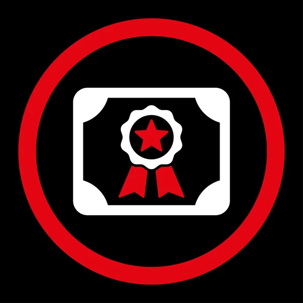 Сертифікат плоский червоний і білий кольори закруглений вектор значок — стоковий вектор
