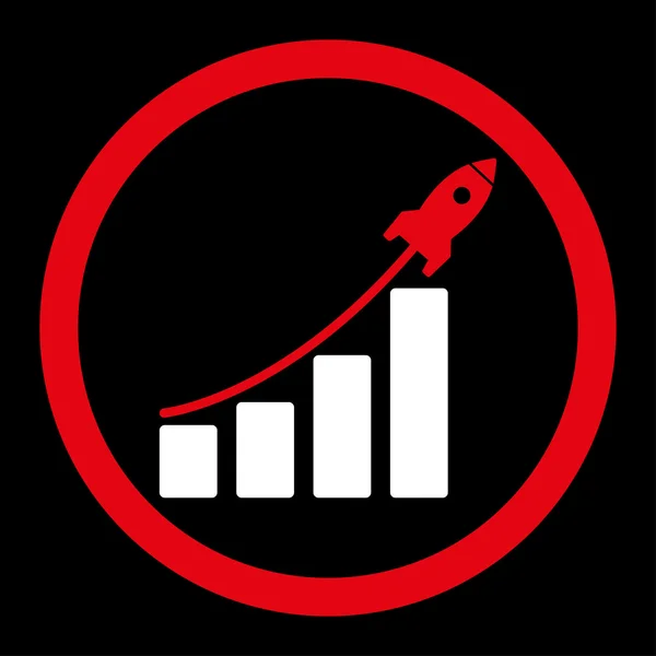 Startup sales flat red and white colors rounded vector icon — Διανυσματικό Αρχείο