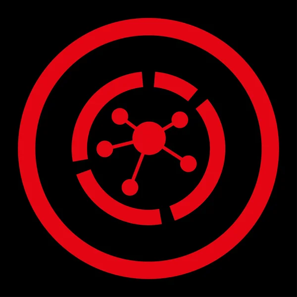 Connections diagram flat red color rounded vector icon — Stock vektor