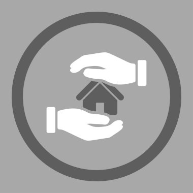 Realty sigorta düz koyu gri ve beyaz renkler glif simgesi yuvarlak