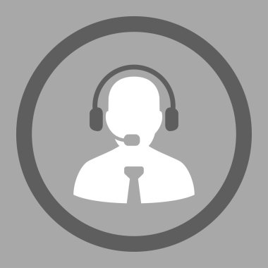 Destek sohbet düz koyu gri ve beyaz renkler yuvarlak glif simgesi