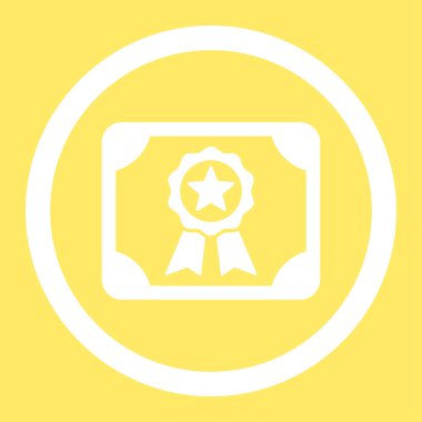 Sertifika düz beyaz renk yuvarlak glif simgesi