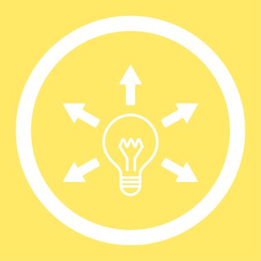 Fikir düz beyaz renk yuvarlak glif simgesi