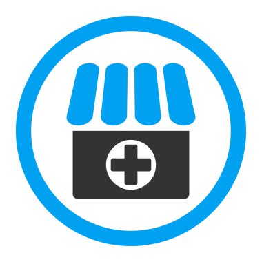 Eczane düz mavi ve gri renkler glif simgesi yuvarlak