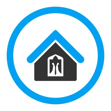 Yuvarlak ev düz mavi ve gri renkler glif simgesi