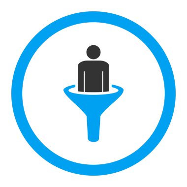 Yuvarlak glif simgesi satış huni düz mavi ve gri renkler