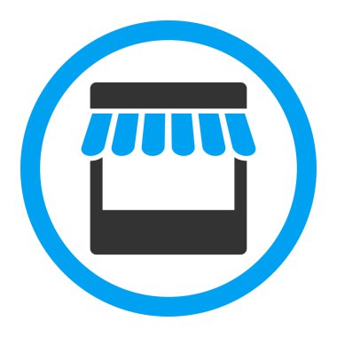 Mağaza düz mavi ve gri renkler yuvarlak glif simgesi