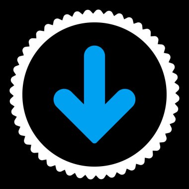 Ok aşağı düz mavi ve beyaz renkler damga simgesi yuvarlak