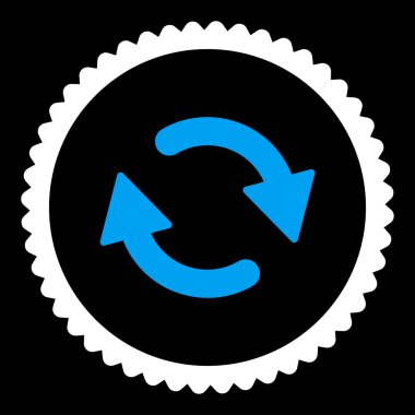 Düz mavi yenilemek ve beyaz renkler damga simgesi yuvarlak