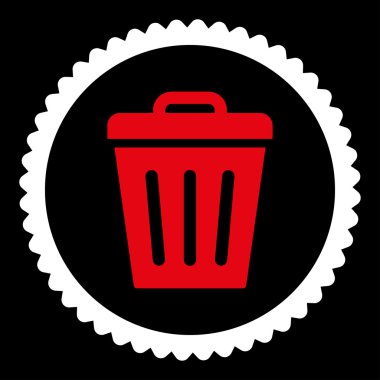 Çöp Can düz kırmızı ve beyaz renkler damga simgesi yuvarlak