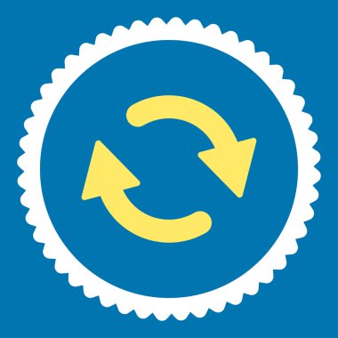 Düz sarı yenilemek ve beyaz renkler damga simgesi yuvarlak