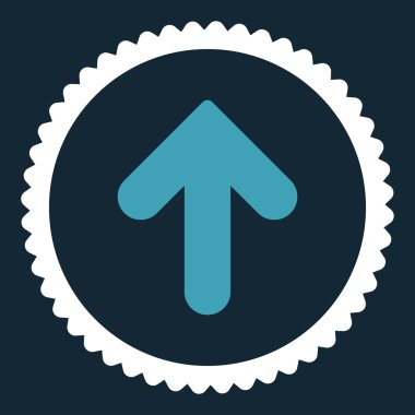 Ok yukarı düz mavi ve beyaz renkler damga simgesi yuvarlak