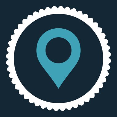 Yuvarlak damga simge harita işareti düz mavi ve beyaz renkler