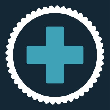 Artı düz mavi ve beyaz renkler damga simgesi yuvarlak