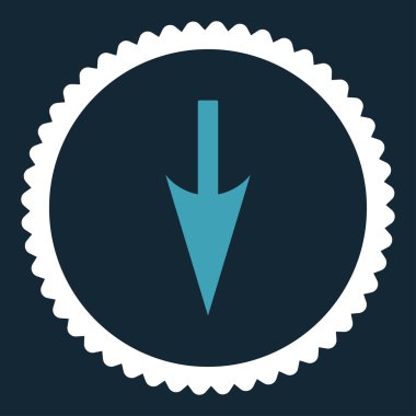 Aşağı keskin ok düz mavi ve beyaz renkler damga simgesi yuvarlak